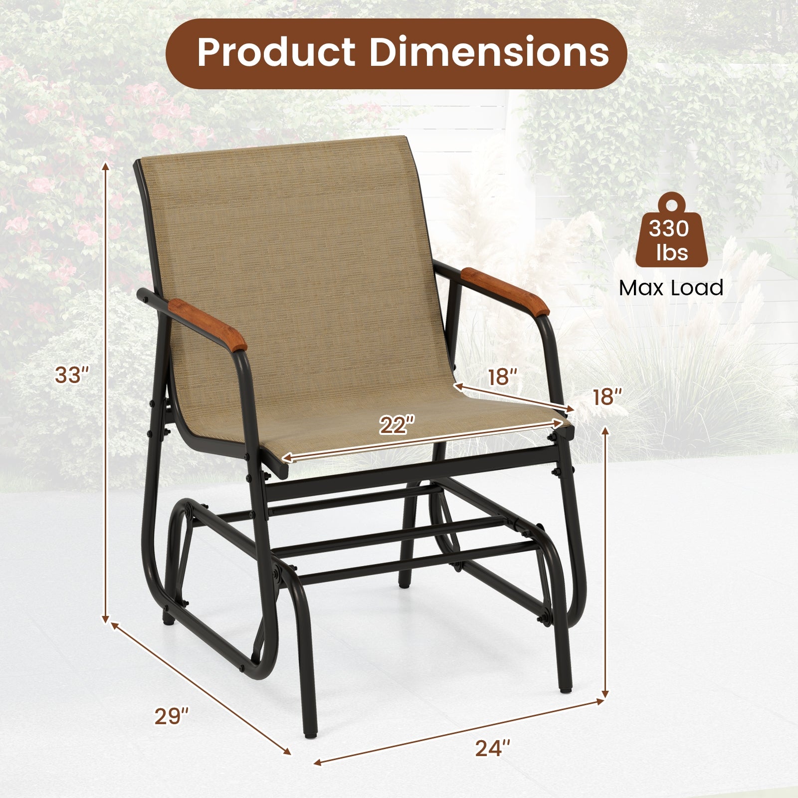 Patio Glider Chair Set, With Curved Teak Armrests, Brown Patio Rocking Chairs & Gliders at Gallery Canada