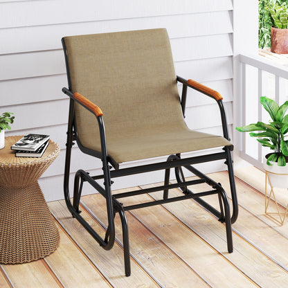 Patio Glider Chair Set, With Curved Teak Armrests, Brown Patio Rocking Chairs & Gliders at Gallery Canada