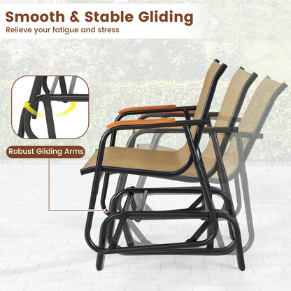 Patio Glider Chair Set, With Curved Teak Armrests, Brown Patio Rocking Chairs & Gliders at Gallery Canada