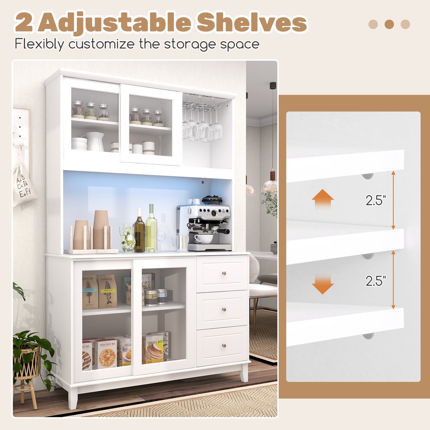 Kitchen Pantry Storage Cabinet With LED Lights, Power Outlet, White Sideboards Cabinets & Buffets at Gallery Canada