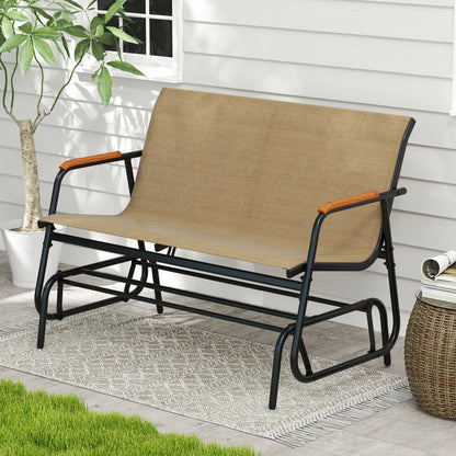 Patio Glider Bench, Teak Armrests, Breathable Fabric Seat, Brown Patio Rocking Chairs & Gliders at Gallery Canada
