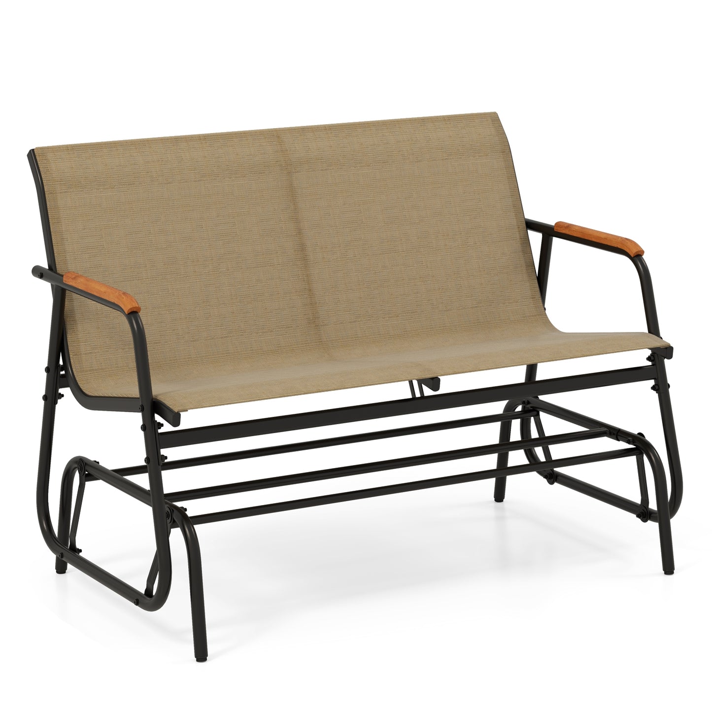 Patio Glider Bench, Teak Armrests, Breathable Fabric Seat, Brown Patio Rocking Chairs & Gliders Brown at Gallery Canada