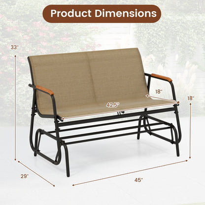 Patio Glider Bench, Teak Armrests, Breathable Fabric Seat, Brown Patio Rocking Chairs & Gliders at Gallery Canada