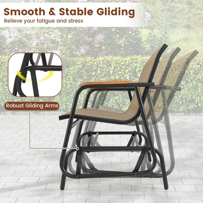 Patio Glider Bench, Teak Armrests, Breathable Fabric Seat, Brown Patio Rocking Chairs & Gliders at Gallery Canada