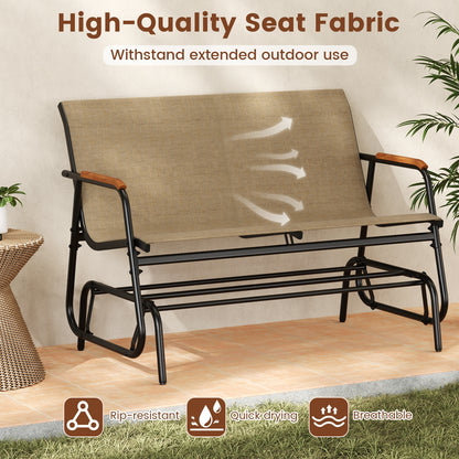 Patio Glider Bench, Teak Armrests, Breathable Fabric Seat, Brown Patio Rocking Chairs & Gliders at Gallery Canada