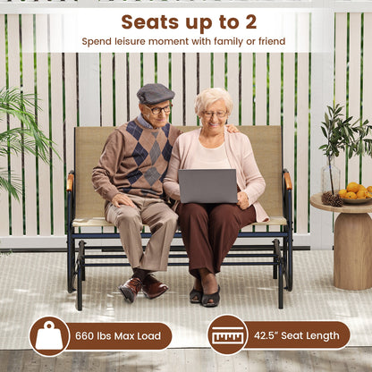 Patio Glider Bench, Teak Armrests, Breathable Fabric Seat, Brown Patio Rocking Chairs & Gliders at Gallery Canada
