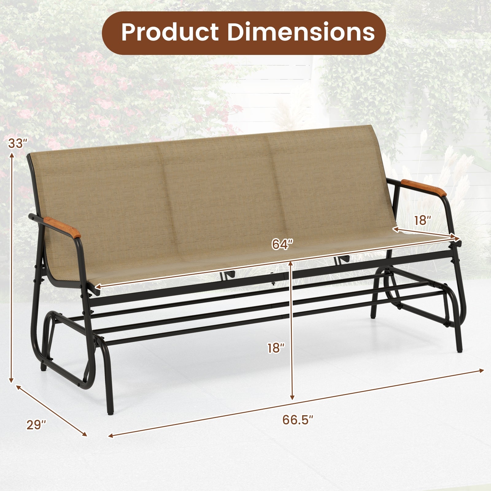 Patio Glider Bench, Teak Armrests, Breathable Fabric, 3 Person, Brown Patio Rocking Chairs & Gliders at Gallery Canada