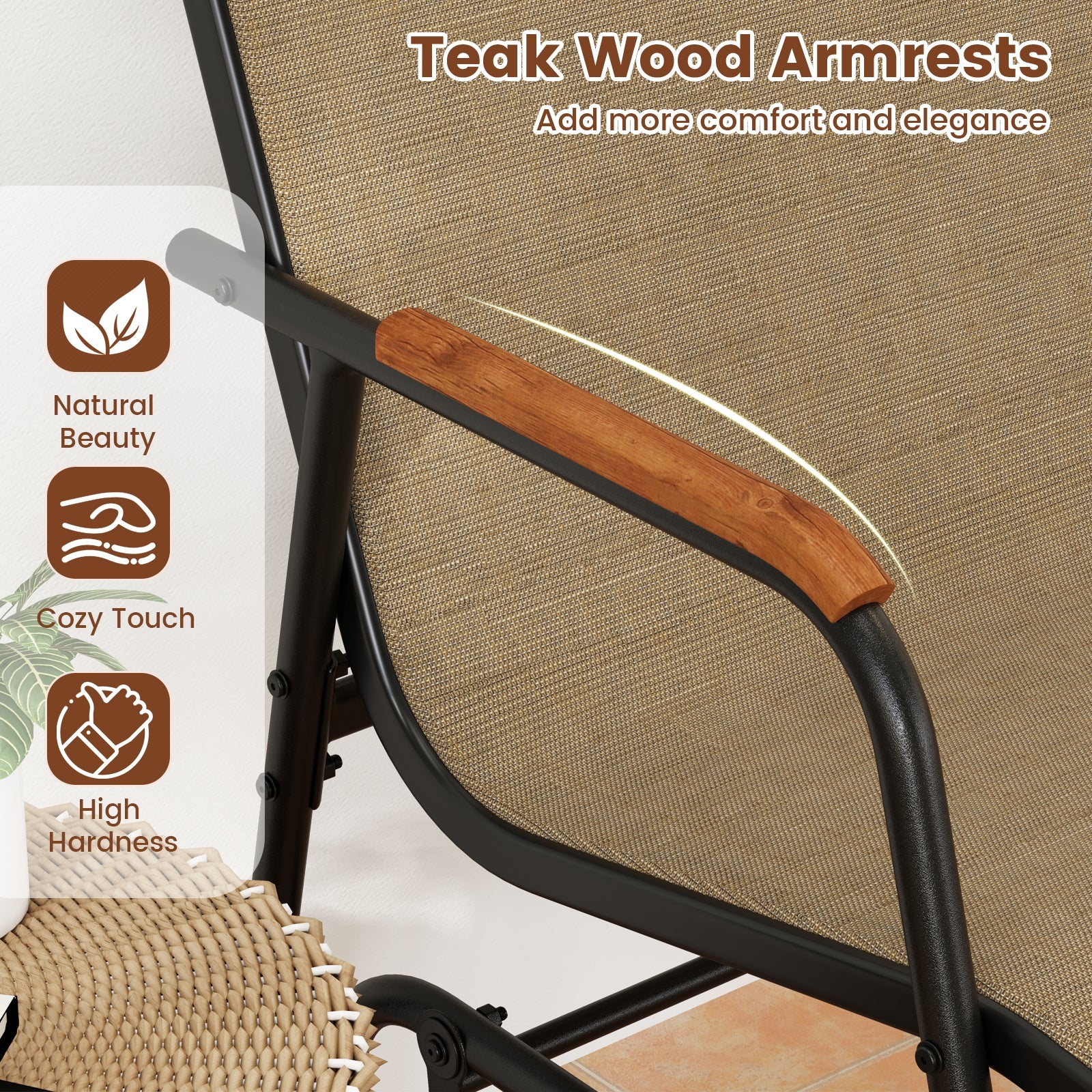 Patio Glider Bench, Teak Armrests, Breathable Fabric, 3 Person, Brown Patio Rocking Chairs & Gliders at Gallery Canada