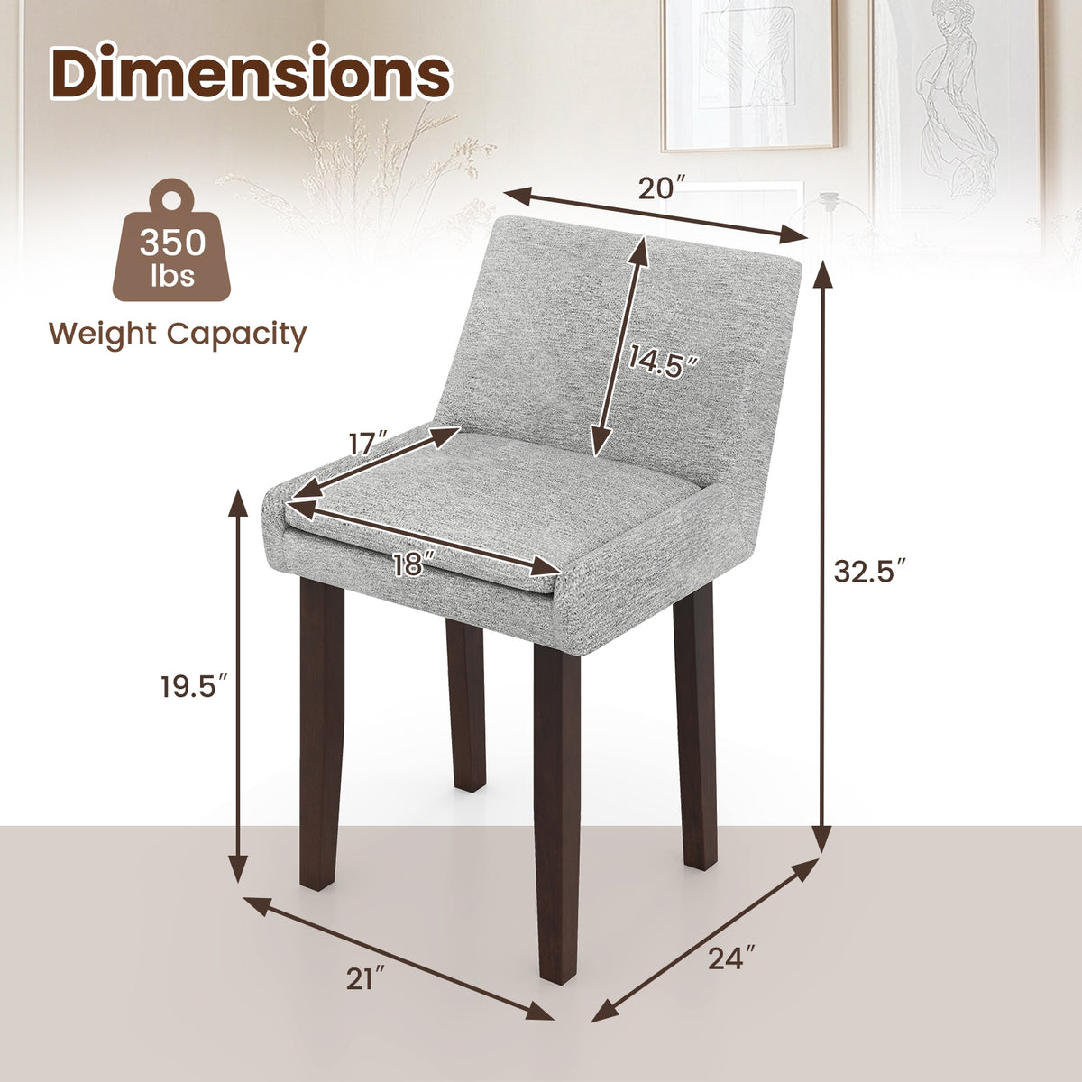 Upholstered Fabric Side Chair Set, 2 Piece, Gray Dining Chairs at Gallery Canada