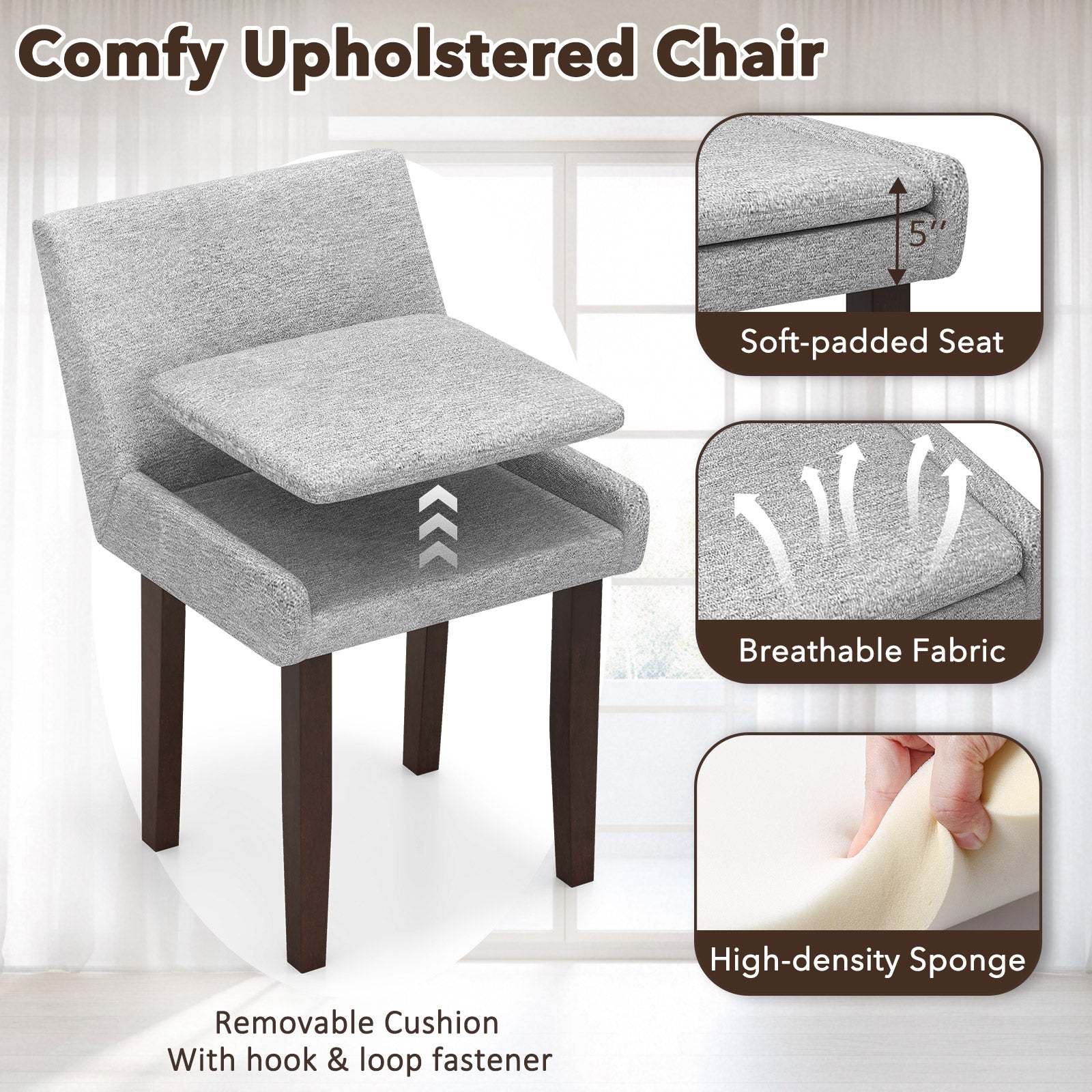 Upholstered Fabric Side Chair Set, 2 Piece, Gray Dining Chairs at Gallery Canada