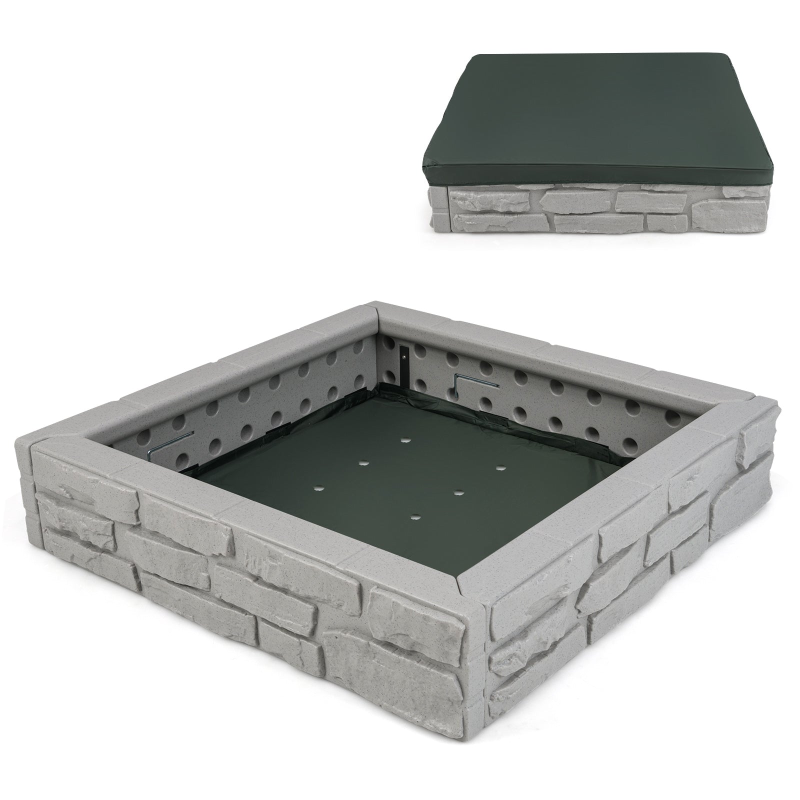 Kids Sandbox With Cover, 2-In-1 HDPE, Gray Sandboxes Gray at Gallery Canada