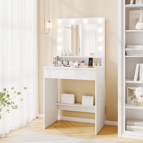 Vanity Desk With Adjustable Brightness, 3 Light Modes, White