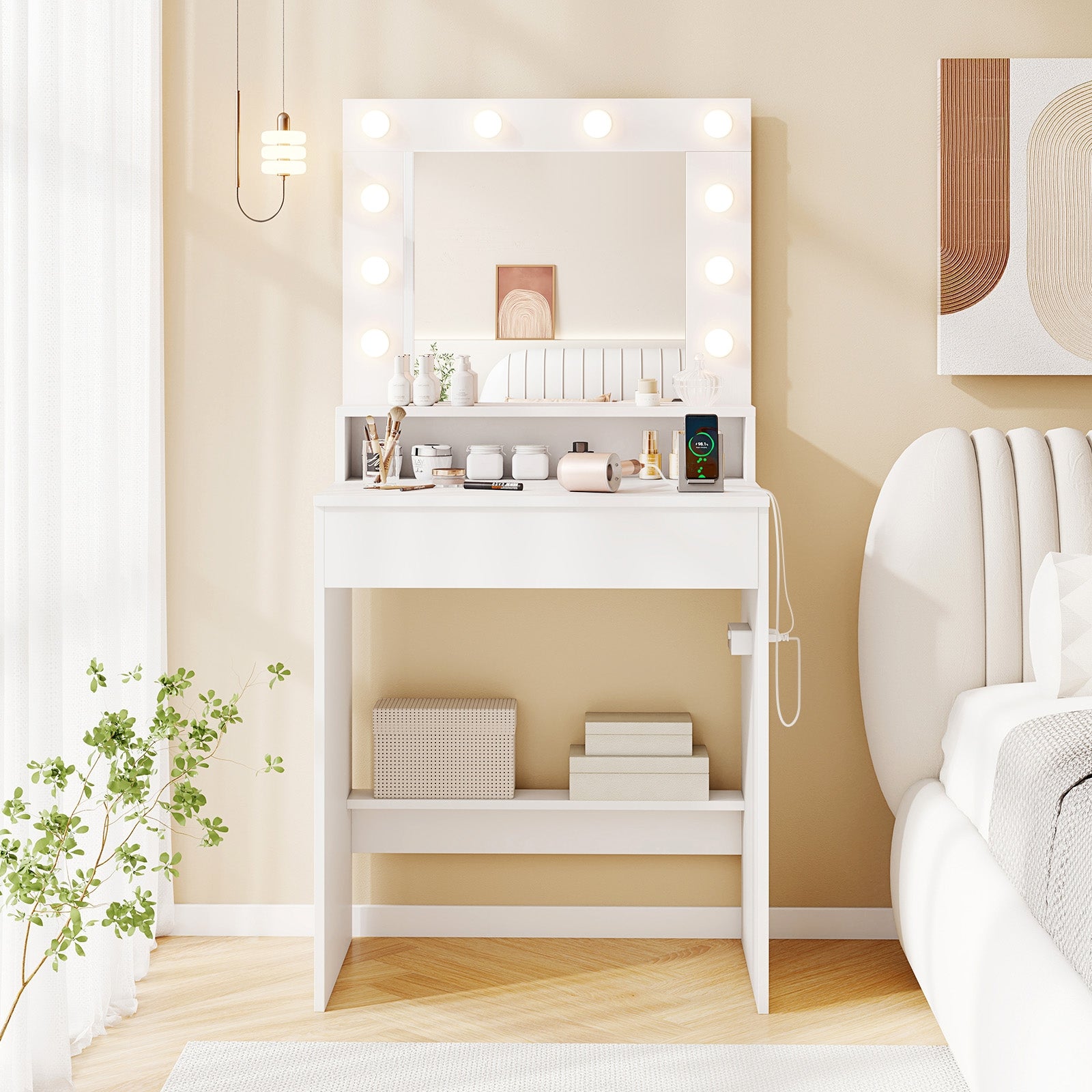 Vanity Desk With Adjustable Brightness, 3 Light Modes, White Makeup Vanities at Gallery Canada