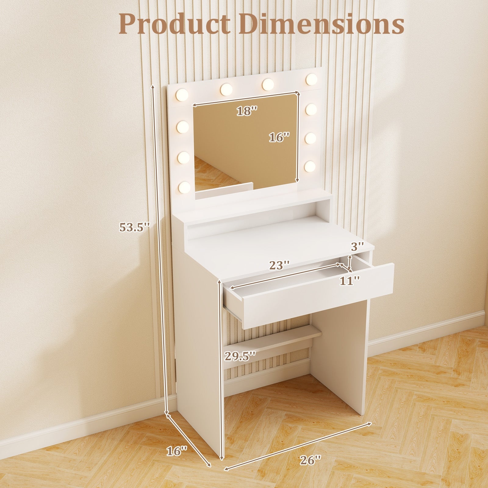 Vanity Desk With Adjustable Brightness, 3 Light Modes, White Makeup Vanities at Gallery Canada