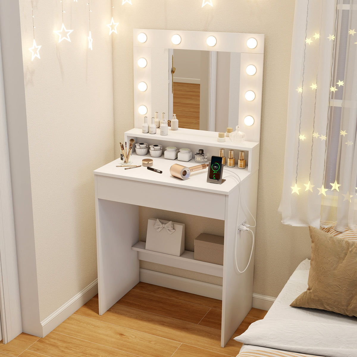Vanity Desk With Adjustable Brightness, 3 Light Modes, White Makeup Vanities at Gallery Canada