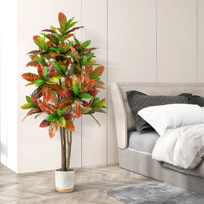 5 FT Tall Artificial Croton Plant, Gradient Leaves, Nursery Pot Faux Plants at Gallery Canada