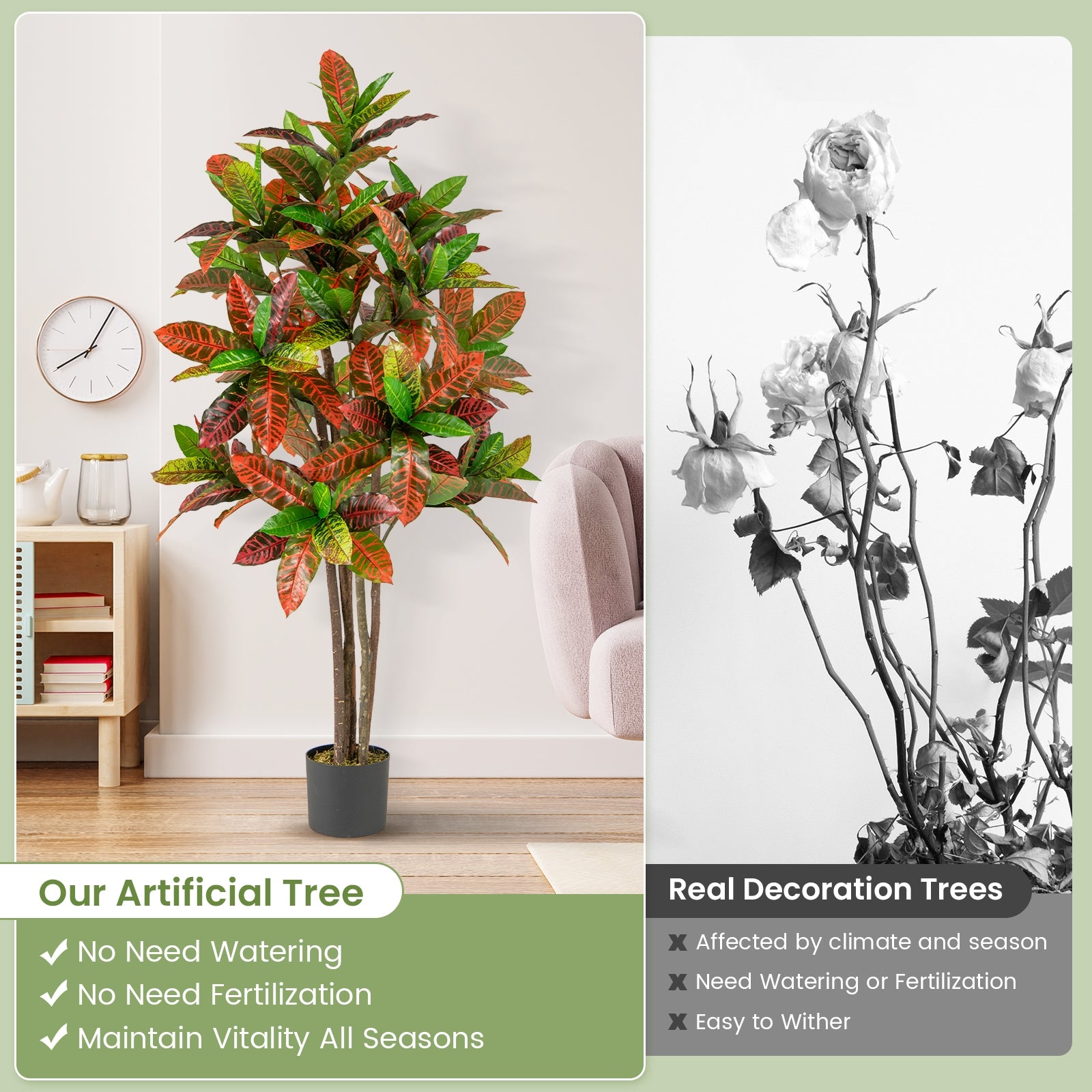 5 FT Tall Artificial Croton Plant, Gradient Leaves, Nursery Pot Faux Plants at Gallery Canada