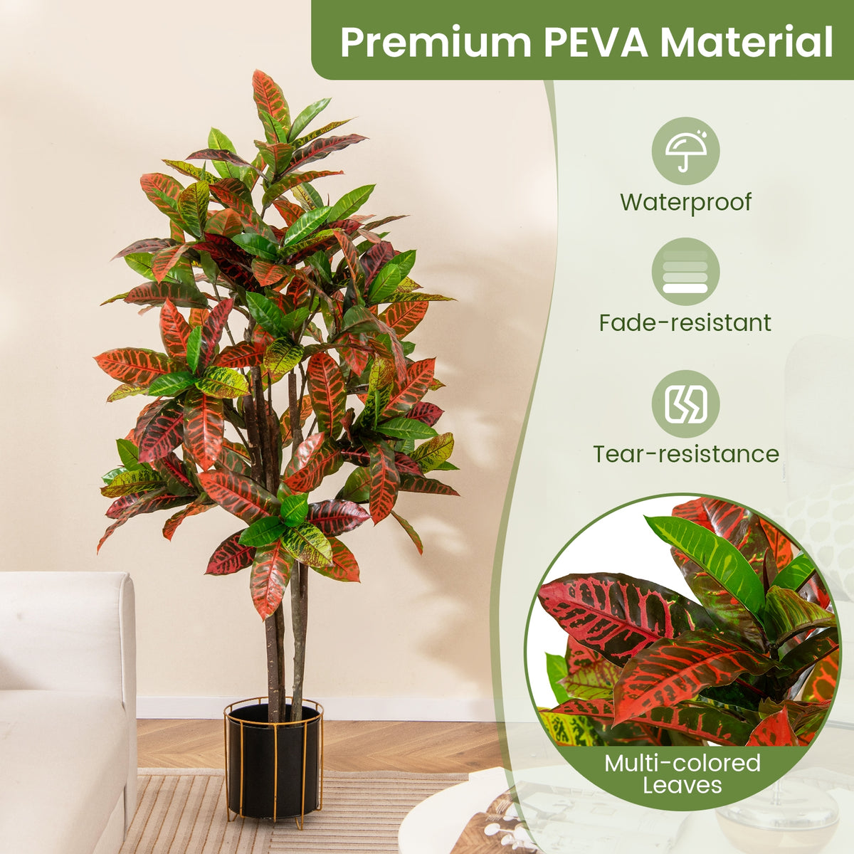 5 FT Tall Artificial Croton Plant, Gradient Leaves, Nursery Pot Faux Plants at Gallery Canada