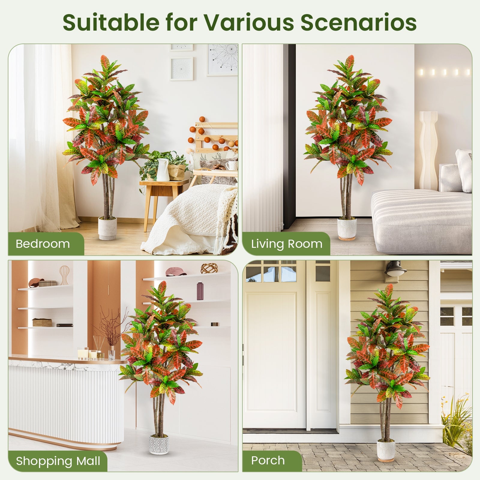 5 FT Tall Artificial Croton Plant, Gradient Leaves, Nursery Pot Faux Plants at Gallery Canada