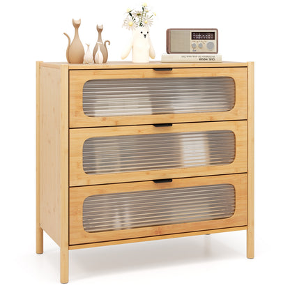 Mid Century Modern Chest, 3 Drawer, Reeded Tempered Glass Front, Natural Cabinets & Chests at Gallery Canada