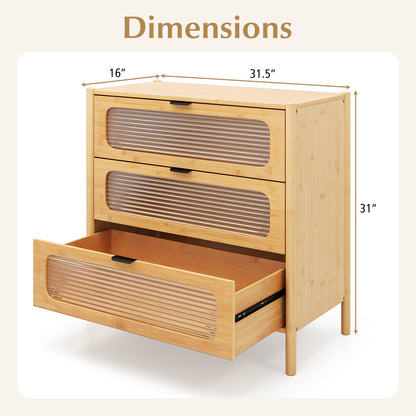 Mid Century Modern Chest, 3 Drawer, Reeded Tempered Glass Front, Natural Cabinets & Chests at Gallery Canada
