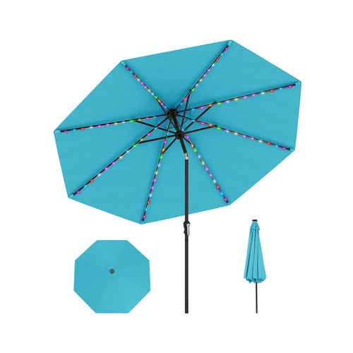 10 Feet Solar Patio Umbrella, With LED Lights, Tilt Adjustment, Turquoise