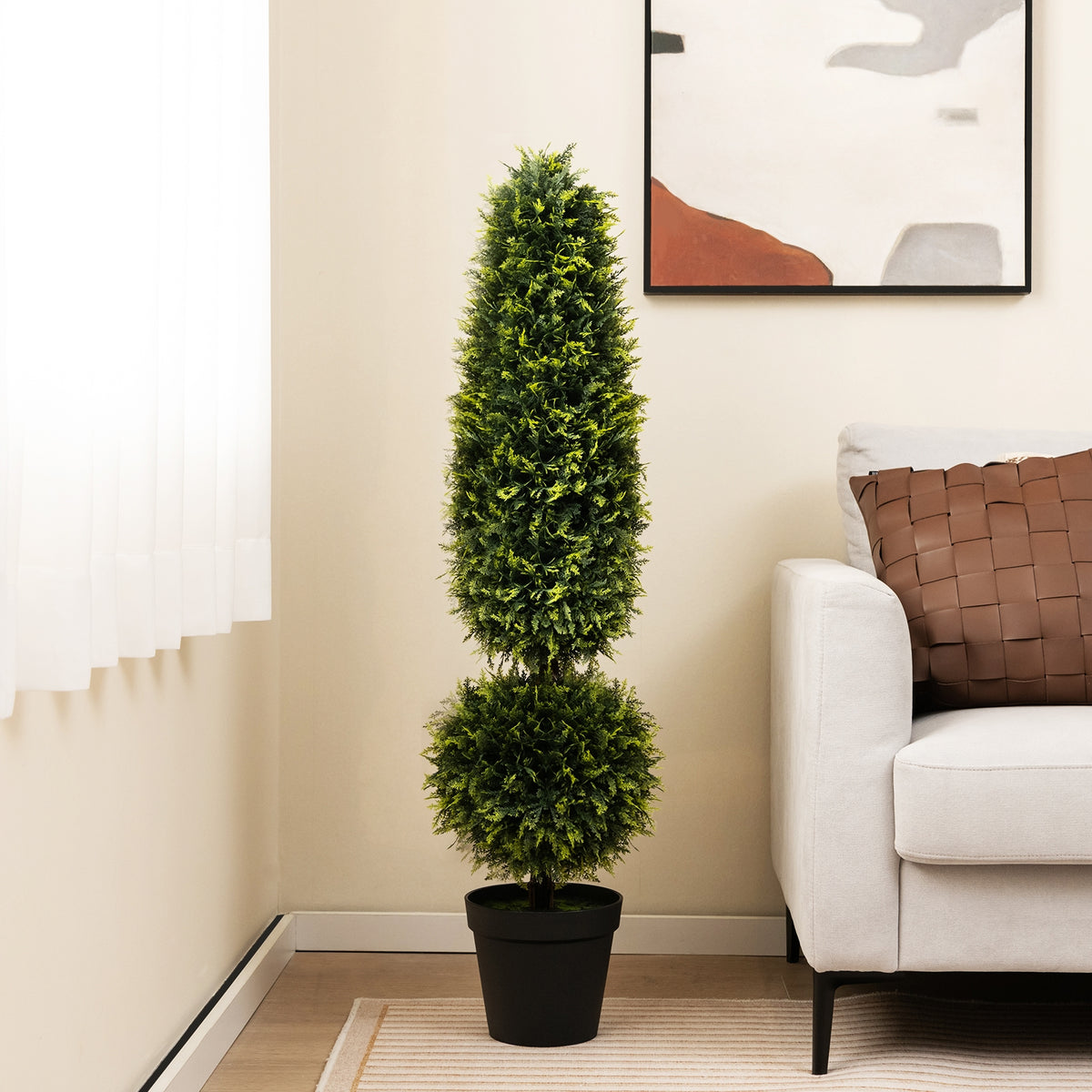 4 Feet Artificial Boxwood Topiary Tree, Green Faux Plants at Gallery Canada