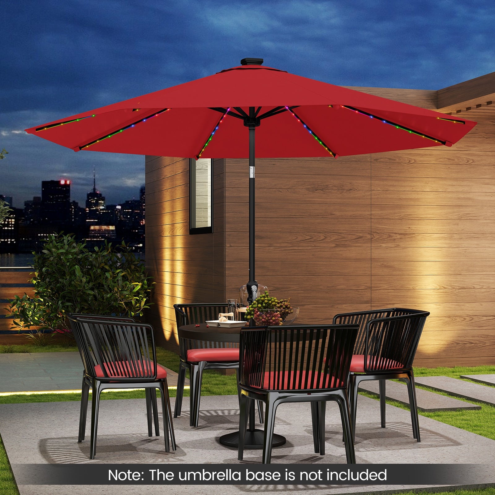 10 Feet Solar Patio Umbrella, 96 Multi-Colored LED Lights, Tilt Adjustment, Red Outdoor Umbrellas at Gallery Canada