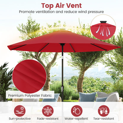 10 Feet Solar Patio Umbrella, 96 Multi-Colored LED Lights, Tilt Adjustment, Red Outdoor Umbrellas at Gallery Canada