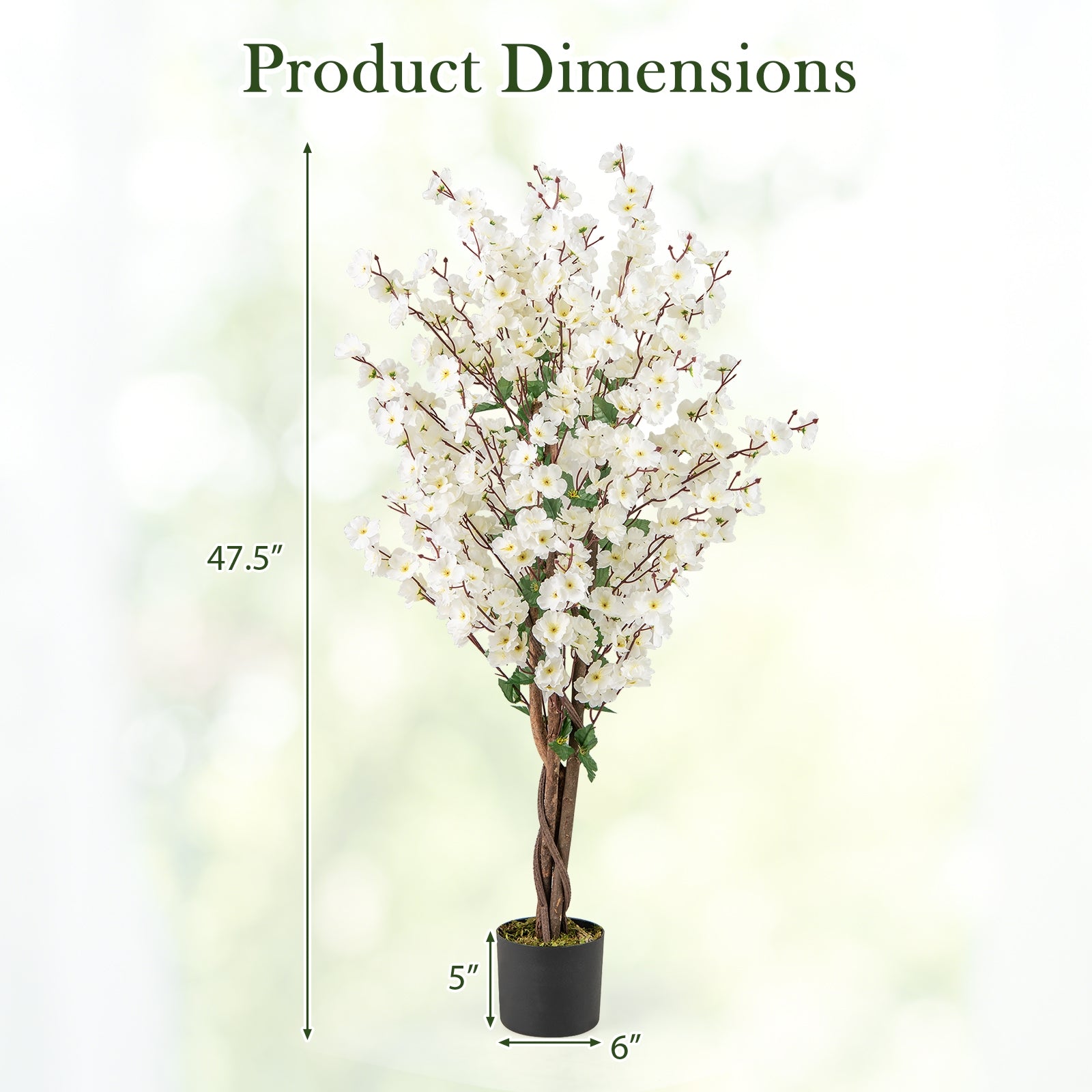 Faux Plum Blossom Plant, White Fabric Flower, Solid Wood Trunk, White Faux Plants at Gallery Canada