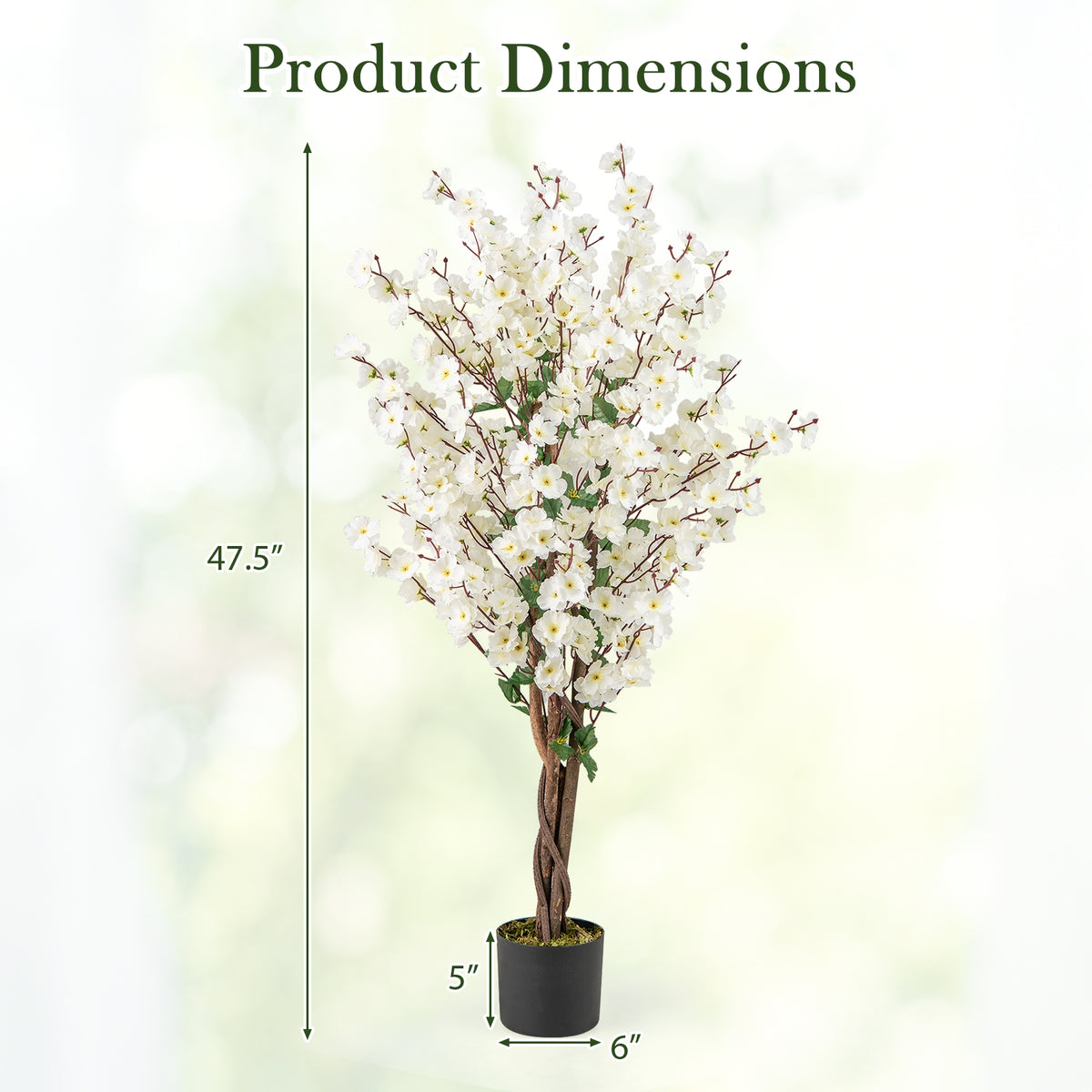 Faux Plum Blossom Plant, White Fabric Flower, Solid Wood Trunk, White Faux Plants at Gallery Canada