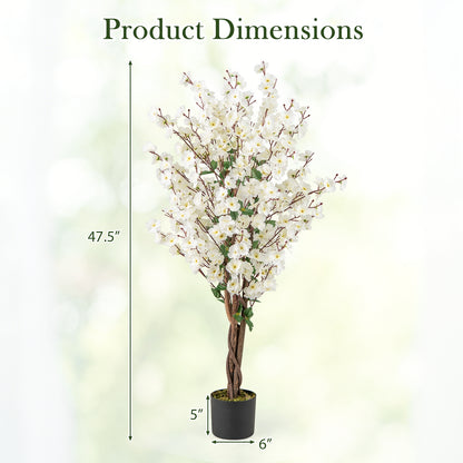 Faux Plum Blossom Plant, White Fabric Flower, Solid Wood Trunk, White Faux Plants at Gallery Canada