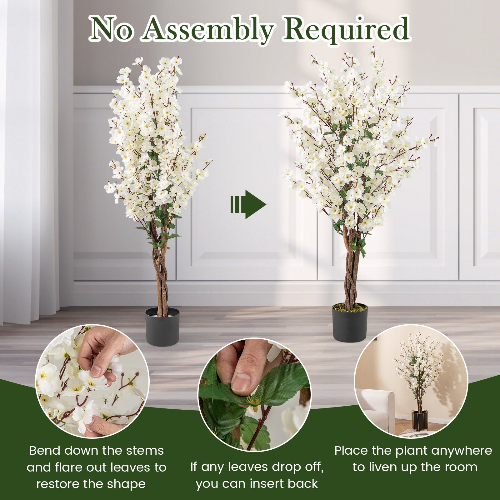 Faux Plum Blossom Plant, White Fabric Flower, Solid Wood Trunk, White Faux Plants at Gallery Canada