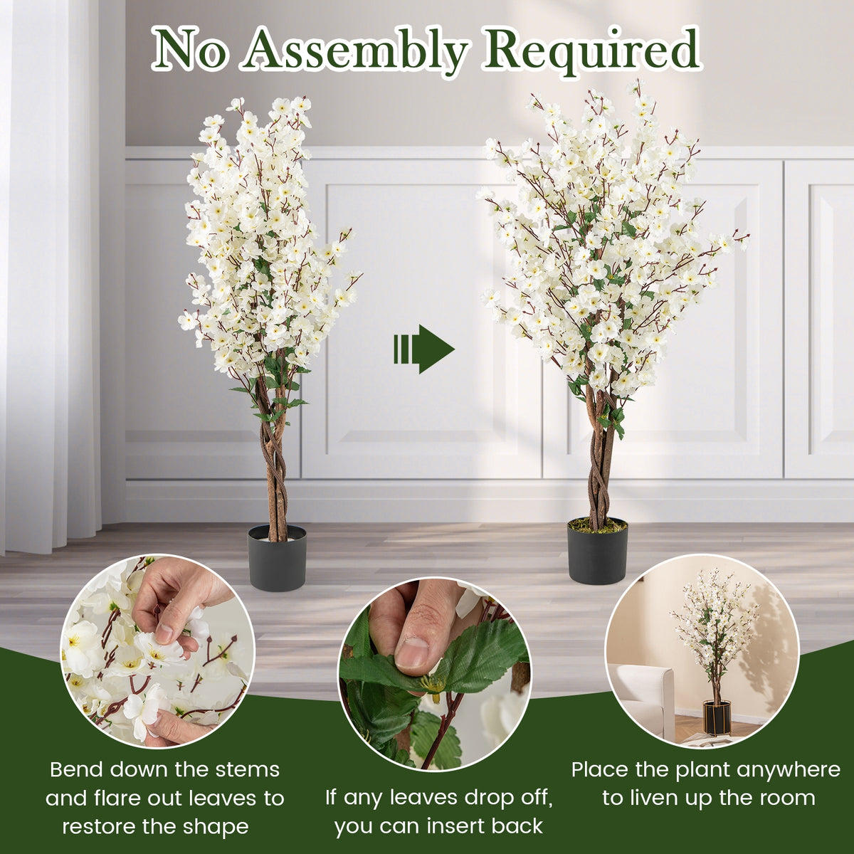 Faux Plum Blossom Plant, White Fabric Flower, Solid Wood Trunk, White Faux Plants at Gallery Canada