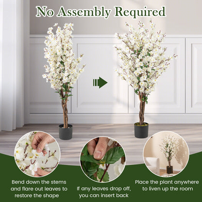 Faux Plum Blossom Plant, White Fabric Flower, Solid Wood Trunk, White Faux Plants at Gallery Canada