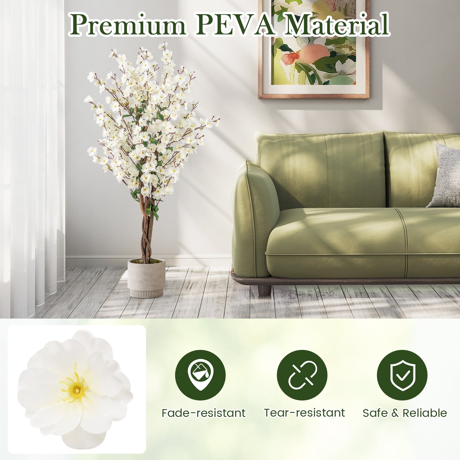 Faux Plum Blossom Plant, White Fabric Flower, Solid Wood Trunk, White Faux Plants at Gallery Canada