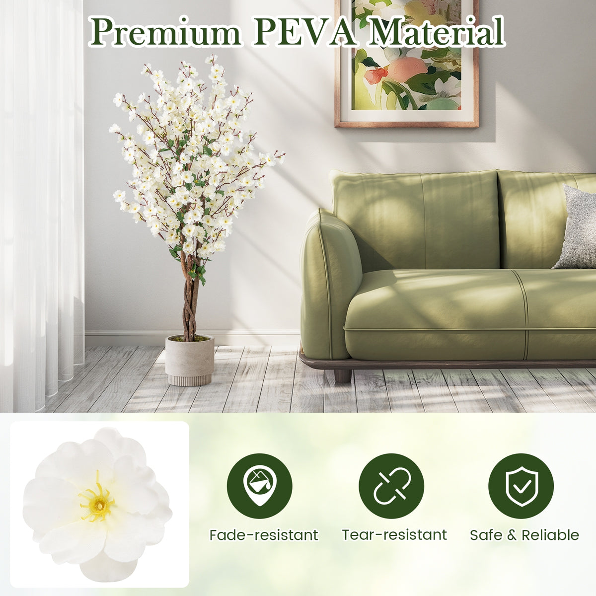 Faux Plum Blossom Plant, White Fabric Flower, Solid Wood Trunk, White Faux Plants at Gallery Canada