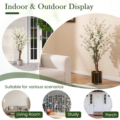 Faux Plum Blossom Plant, White Fabric Flower, Solid Wood Trunk, White Faux Plants at Gallery Canada