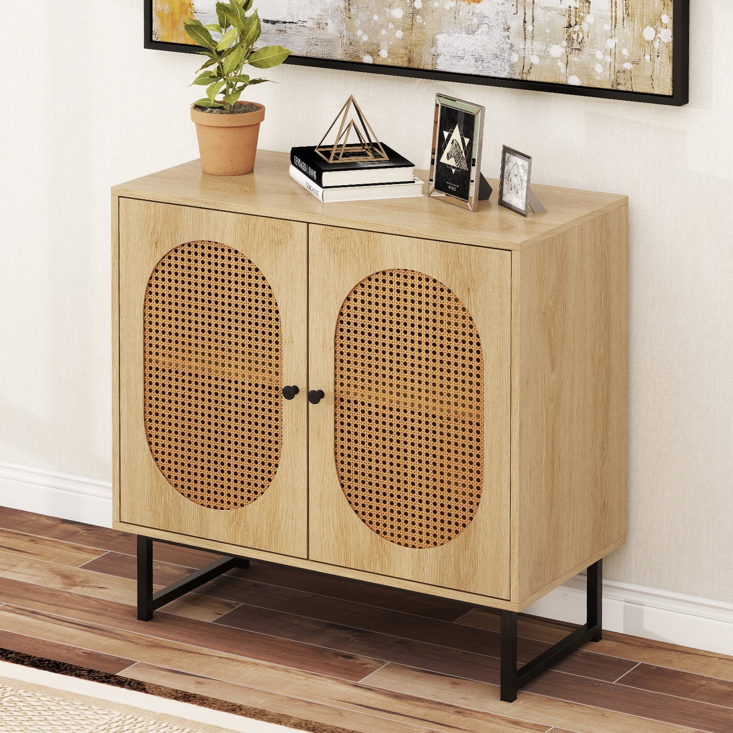 Rattan Buffet Cabinet, 2 Doors, Adjustable Shelf, Natural Sideboards Cabinets & Buffets at Gallery Canada