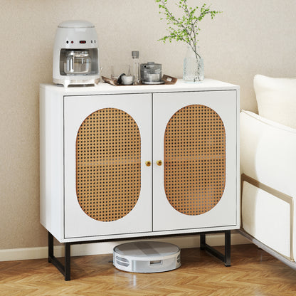 Rattan Storage Cabinet, 2 Doors, Adjustable Shelf, White Sideboards Cabinets & Buffets at Gallery Canada