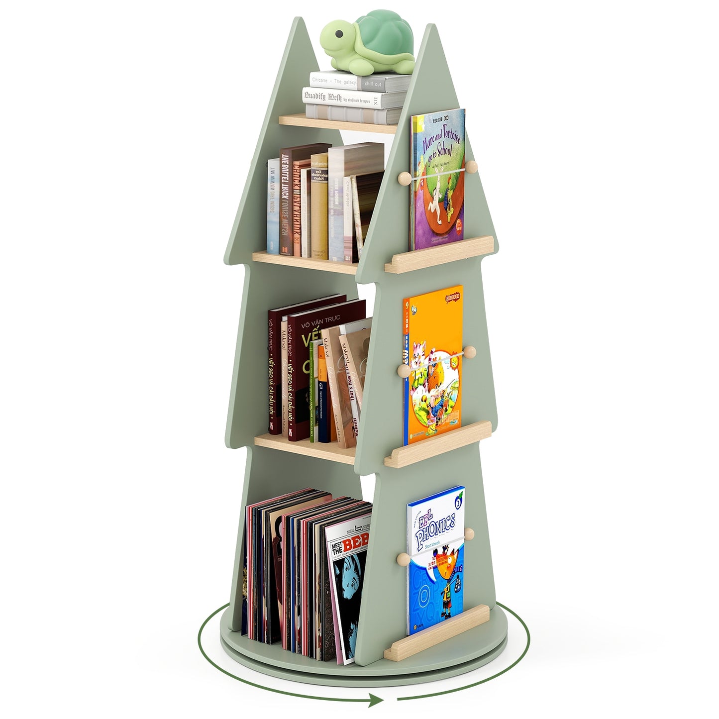 4 Tier Tree Shape Kids Rotating Bookshelf, Green Kids Storage at Gallery Canada
