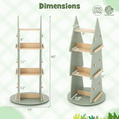 4 Tier Tree Shape Kids Rotating Bookshelf, Green Kids Storage at Gallery Canada
