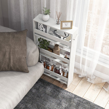 Narrow Mobile Serving Cart With Open Shelves, Off White Kitchen Islands & Carts at Gallery Canada