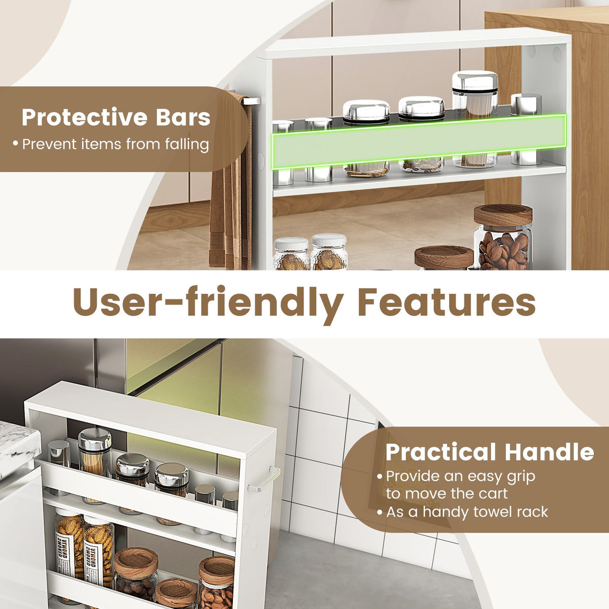 Narrow Mobile Serving Cart With Open Shelves, Off White Kitchen Islands & Carts at Gallery Canada