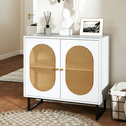 Rattan Storage Cabinet, 2 Doors, Adjustable Shelf, White Sideboards Cabinets & Buffets at Gallery Canada