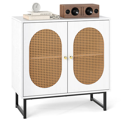 Rattan Storage Cabinet, 2 Doors, Adjustable Shelf, White Sideboards Cabinets & Buffets at Gallery Canada
