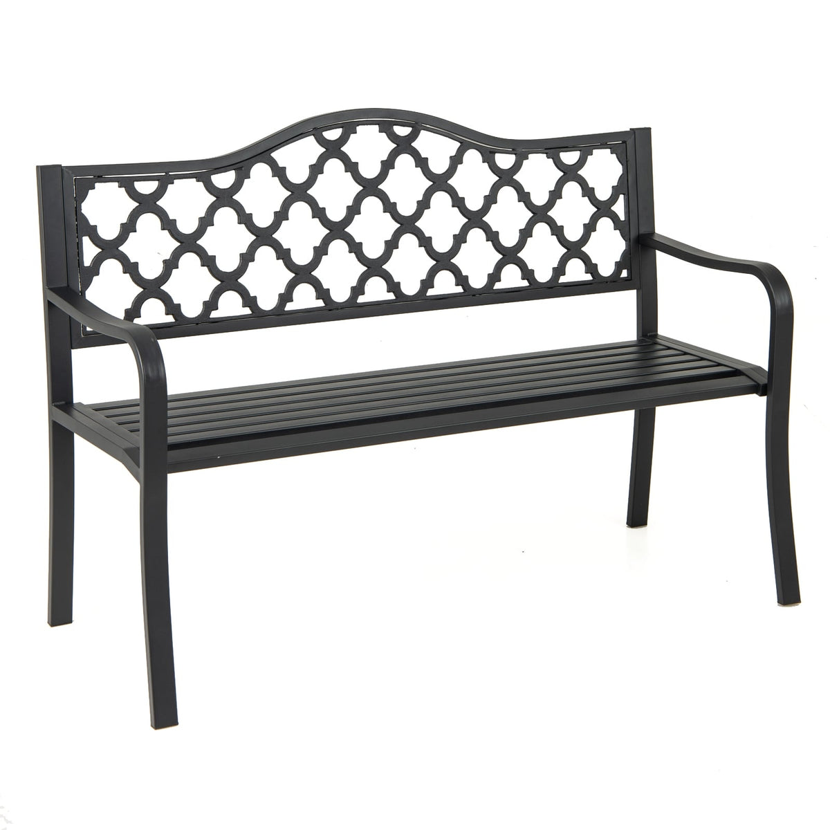 50.5 Inch Patio Bench, Curved Armrests, Seats 2-3, Black Outdoor Benches at Gallery Canada