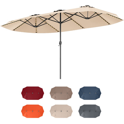 15.5 FT Patio Umbrella, LED Solar Lights, Crank Handle, Beige Outdoor Umbrellas Beige at Gallery Canada