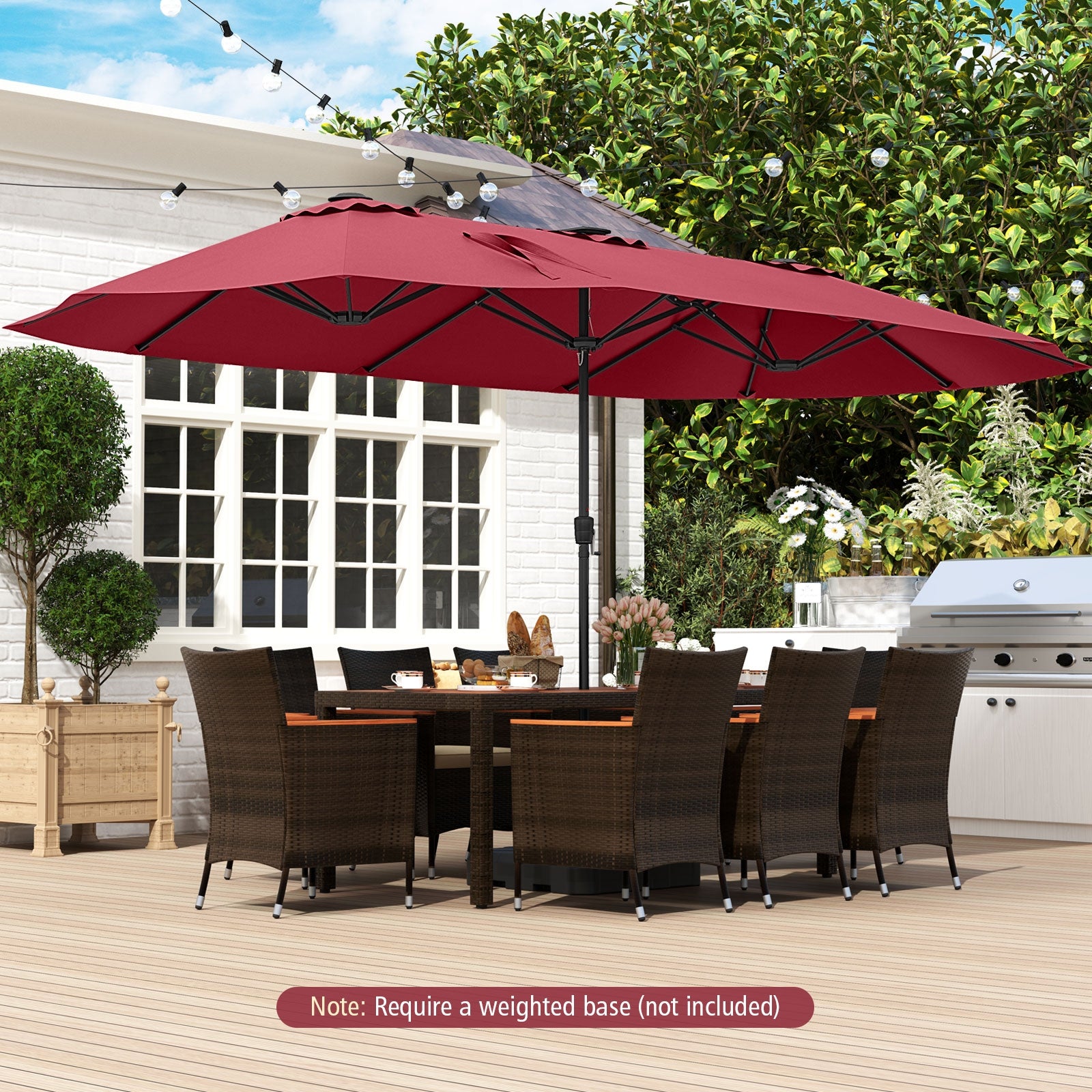 15.5 FT Extra-Large Patio Umbrella with LED Solar Lights and Crank Handle, Red Outdoor Umbrellas at Gallery Canada