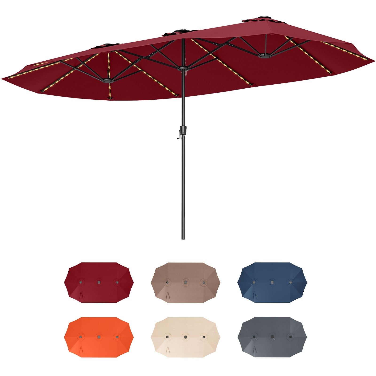 15.5 FT Extra-Large Patio Umbrella with LED Solar Lights and Crank Handle, Red Outdoor Umbrellas at Gallery Canada